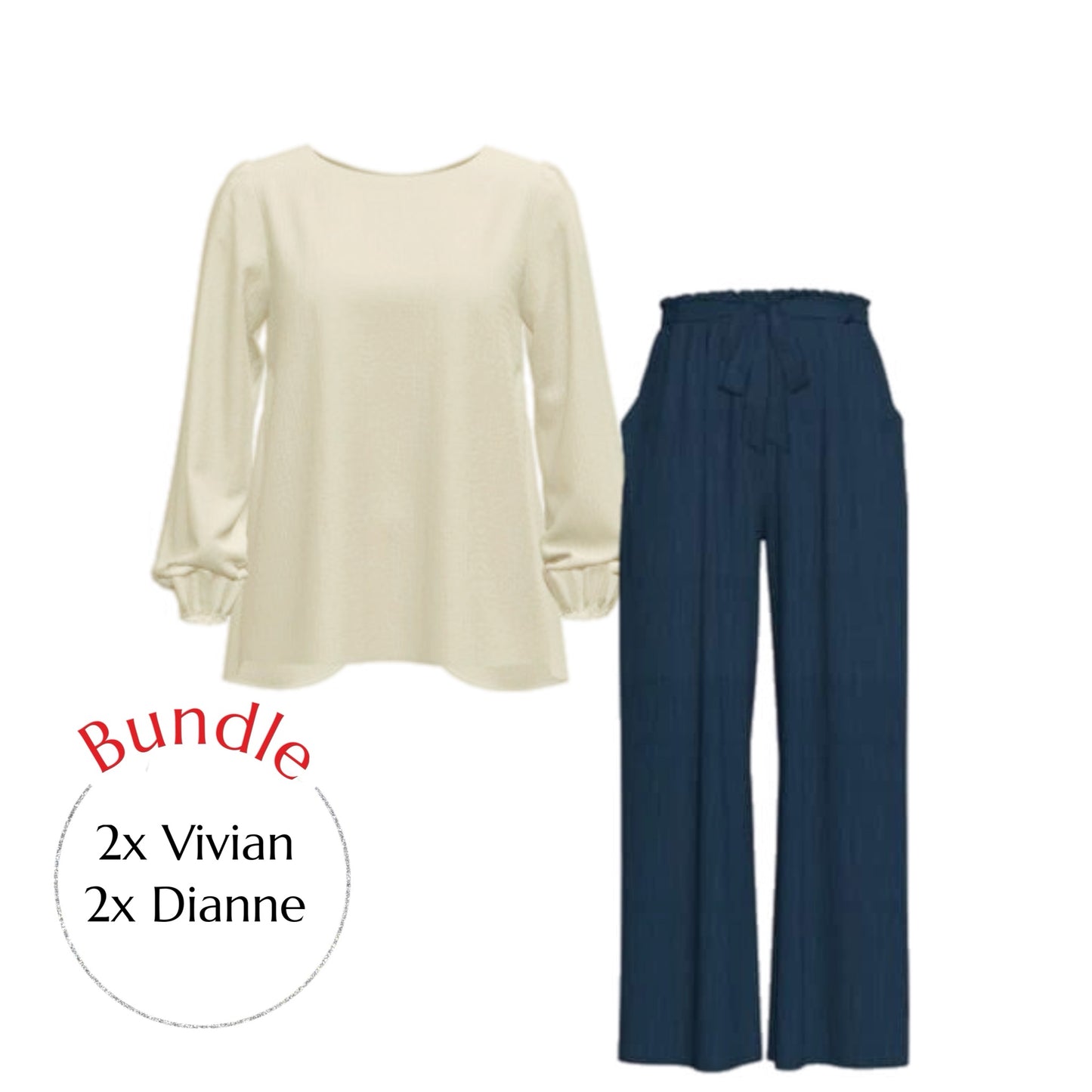 Bundle - Cream Vivian & Navy Dianne Pants - 2XL