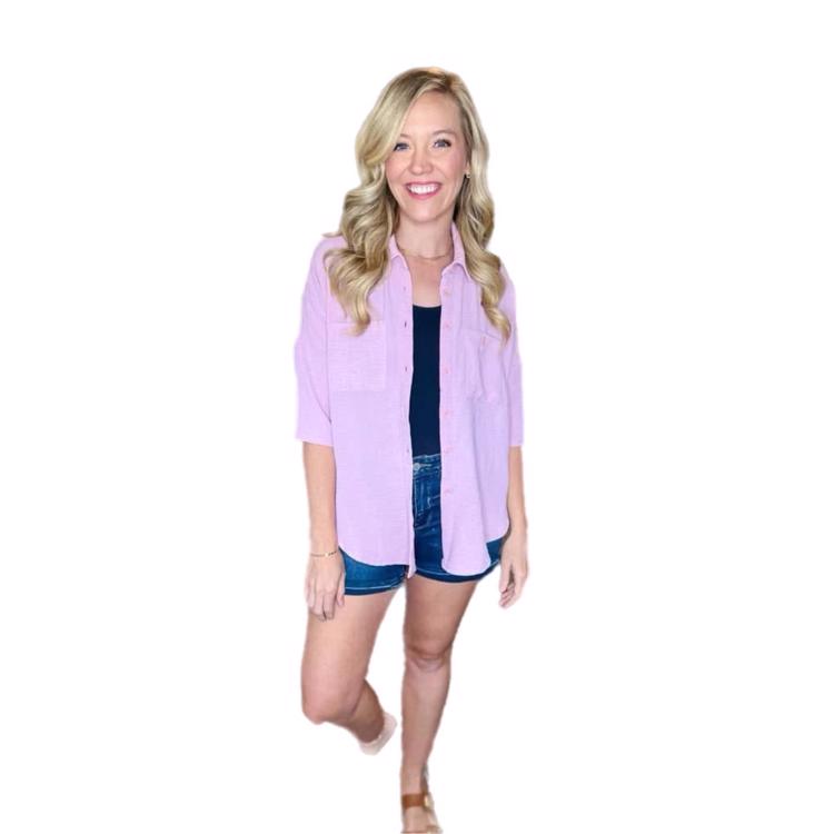Goldie Button Up Tunic Solid Pink