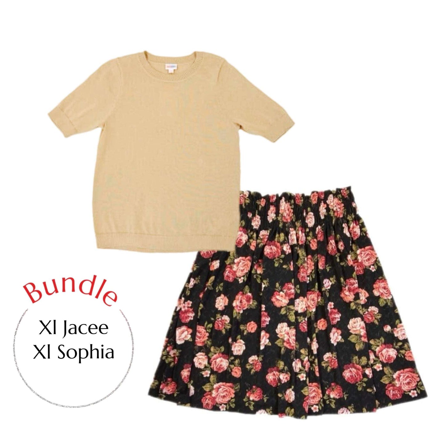 Bundle - Tan Jacee Sweater Top and Floral Sophia Skirt XL