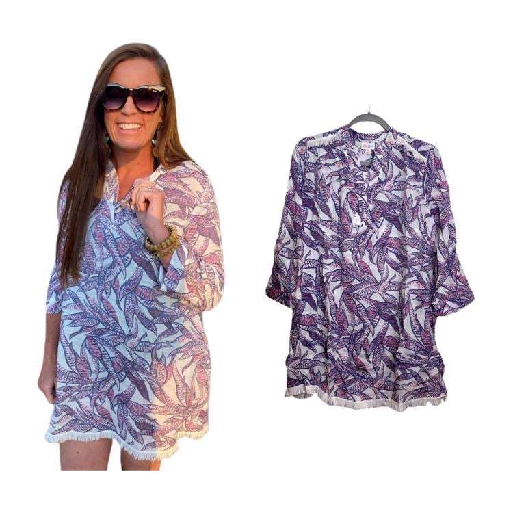 Coastal Top Coverup - Purple Leaf