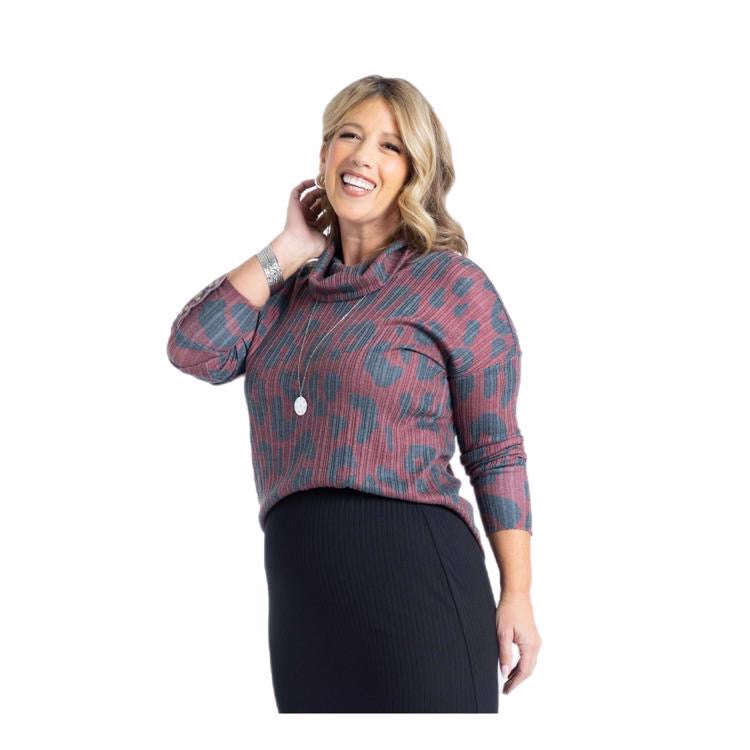 Aubrey Cowl Neck - Animal Print