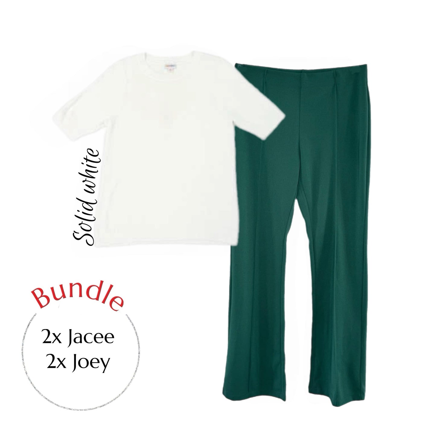 Bundle - White Jacee Sweater Top & Green Joey Pants 2XL