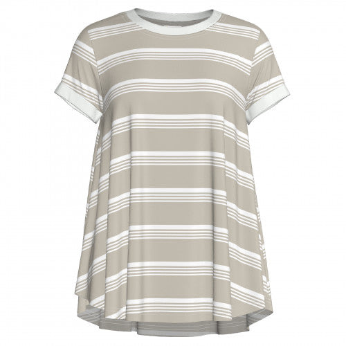 Erika Short Sleeve Swing Top - Beige Stripe