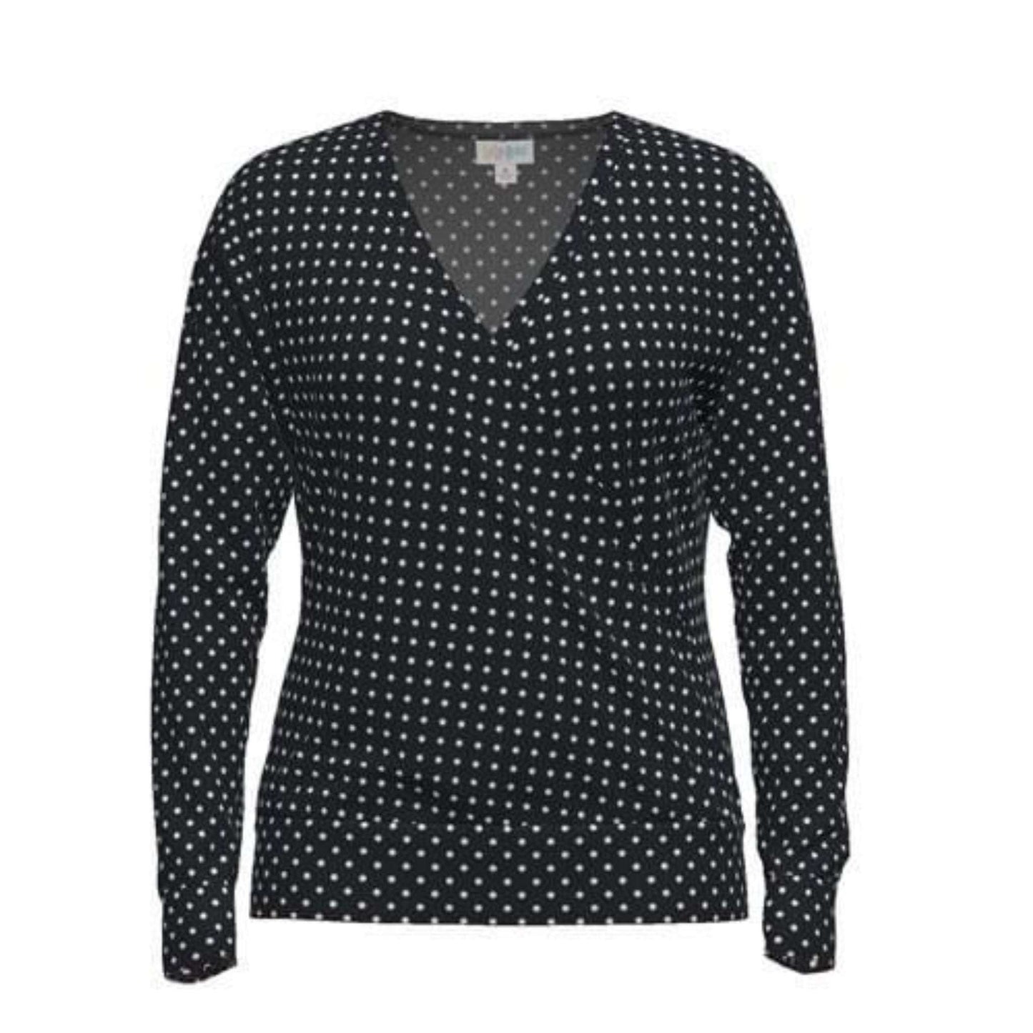 Rebecca Long Sleeve Cross Front Top - Dots
