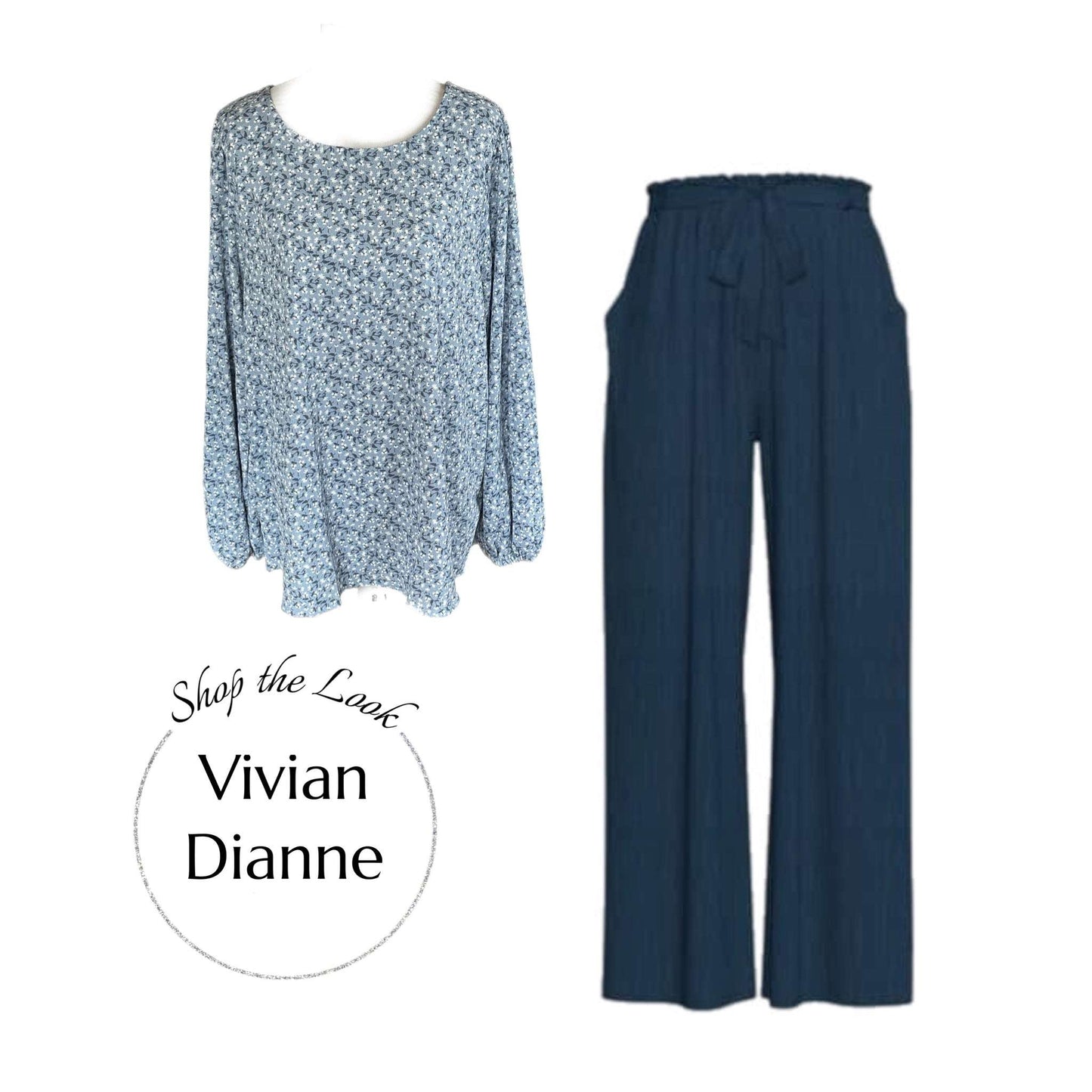 Vivian Button Back Long Sleeve Top - Blue Foral