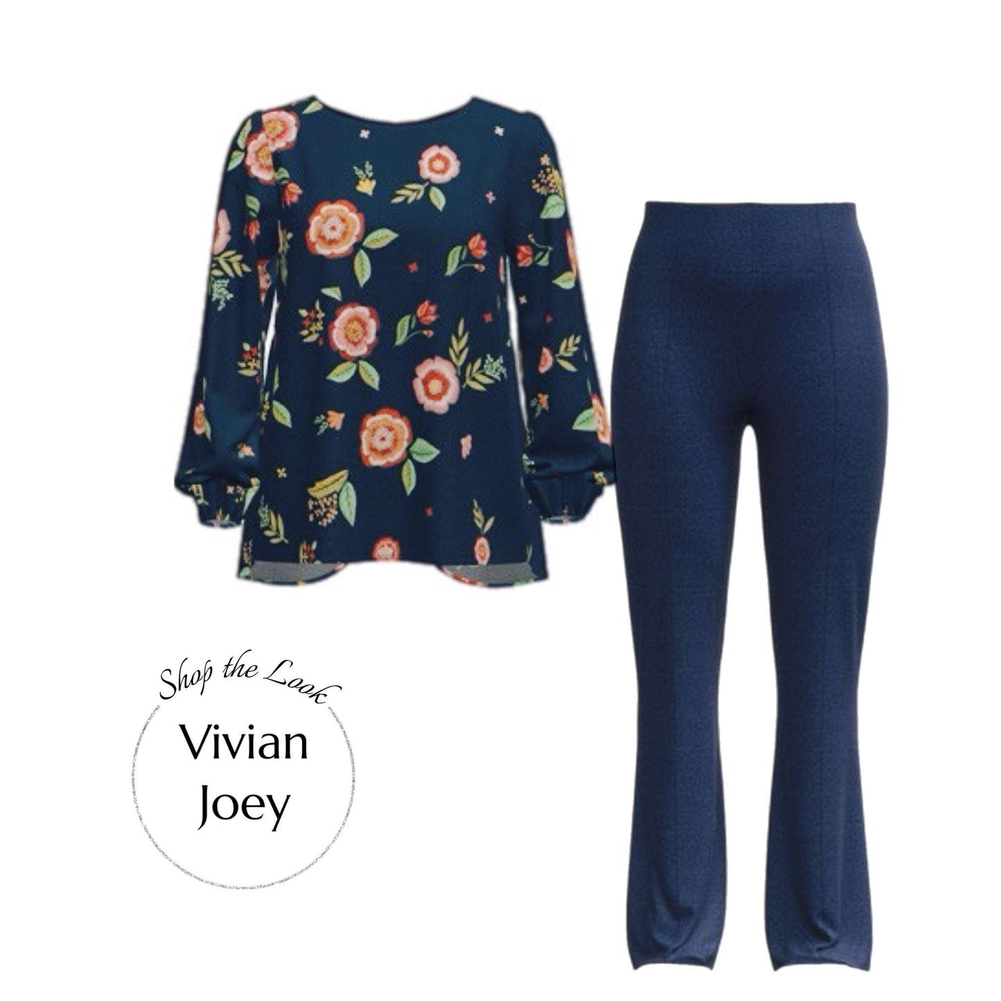 Vivian Button Back Long Sleeve Top - Blue Floral