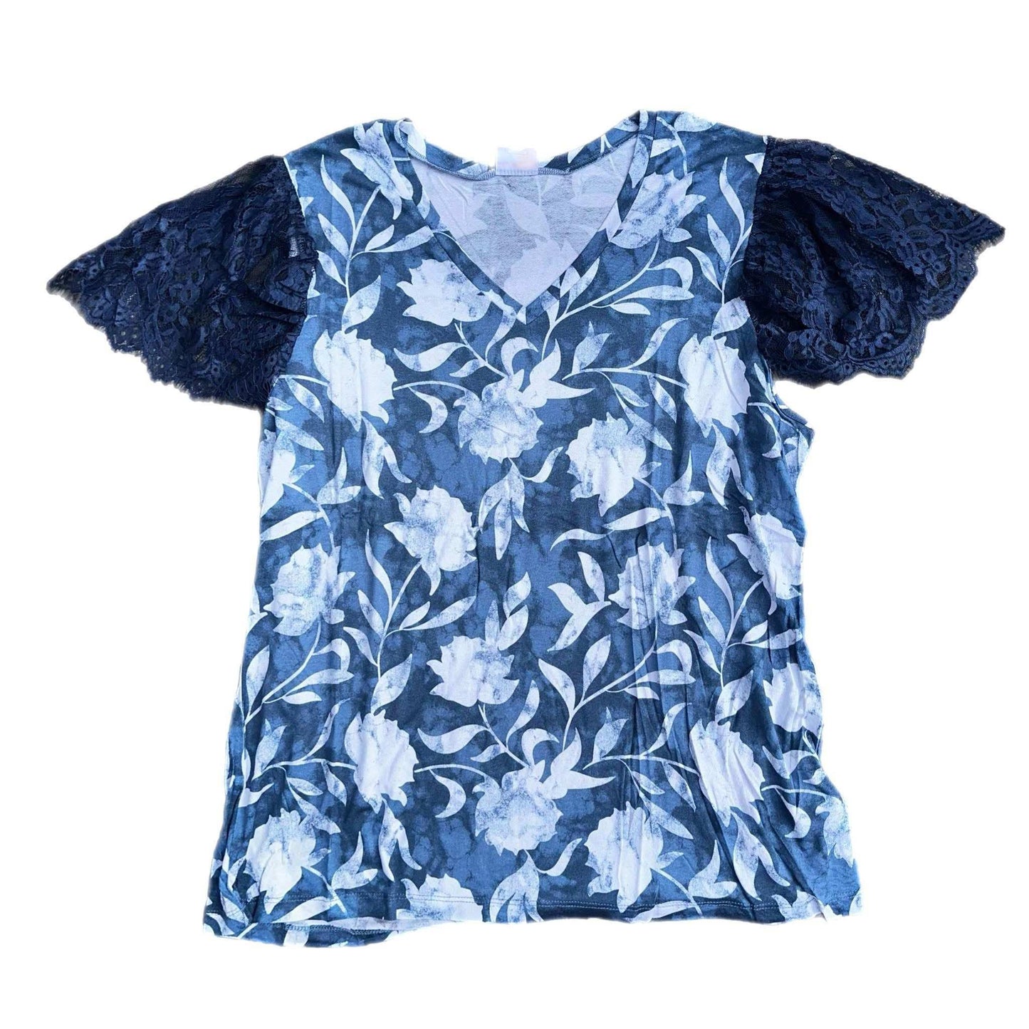 Destiny Lace Sleeve Top - Blue Floral