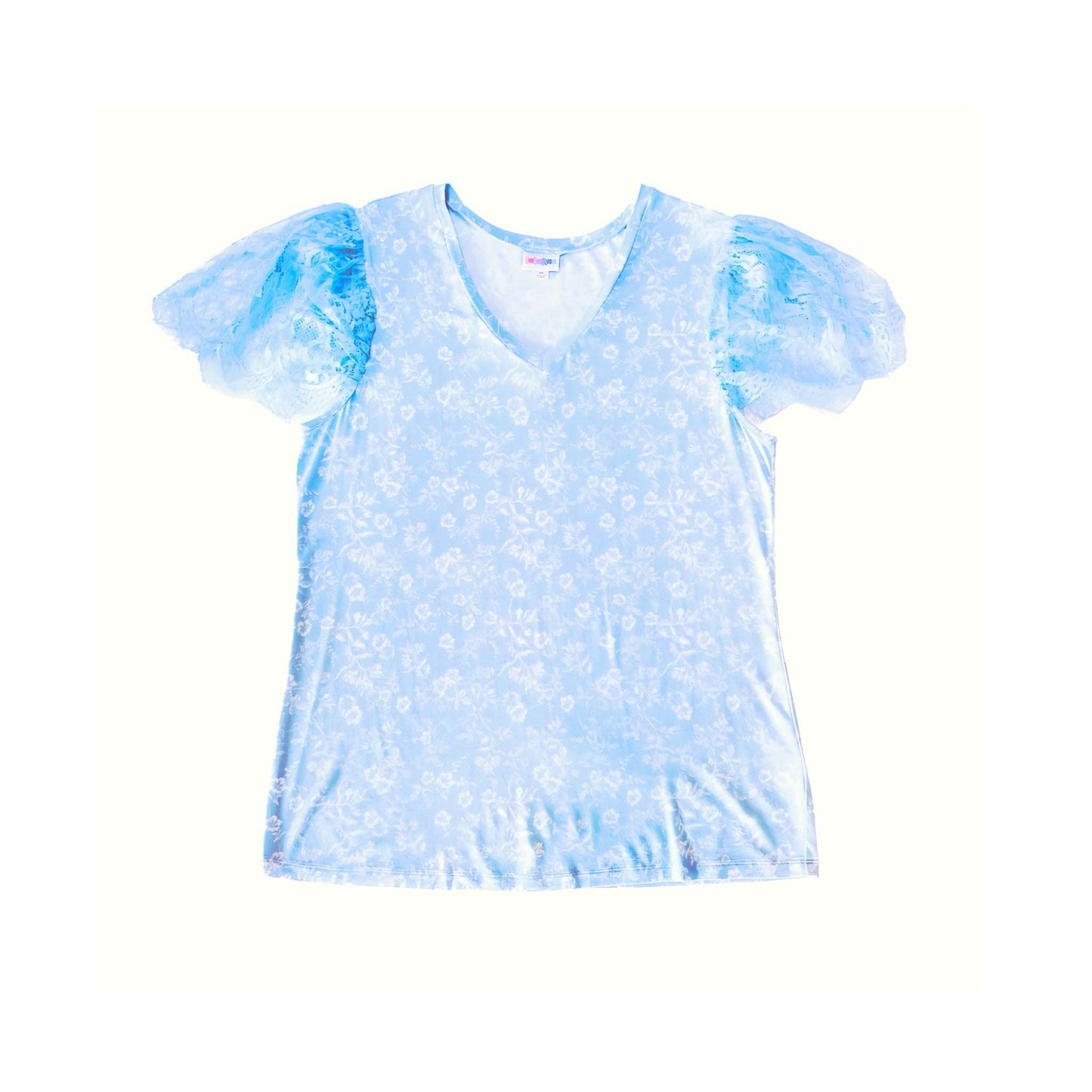 Destiny Lace Sleeve Top - Baby Blue Floral