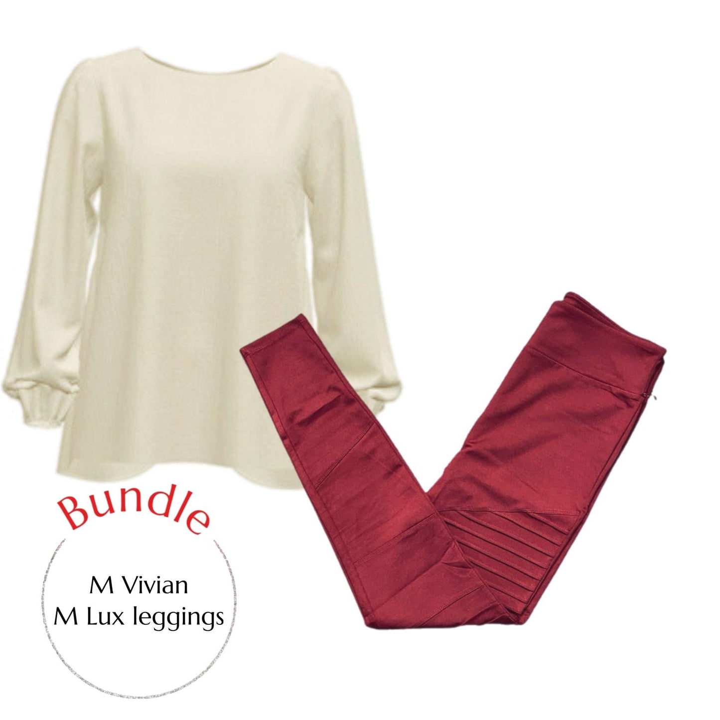 Bundle - Red Luxe Leggings & Cream Vivian M