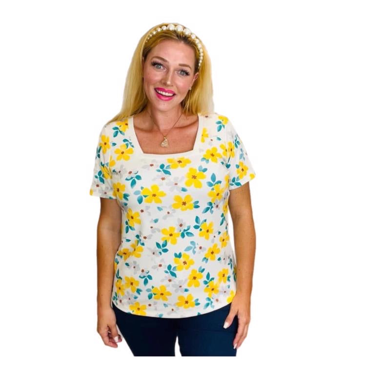 Martha Square Neck Top - Yellow Floral