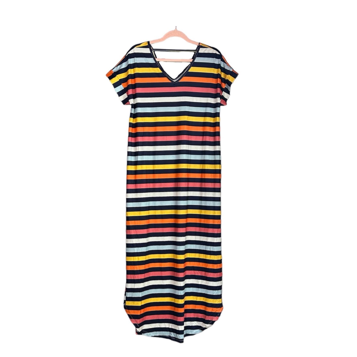 Macy V Neck Dress - Rainbow Stripe