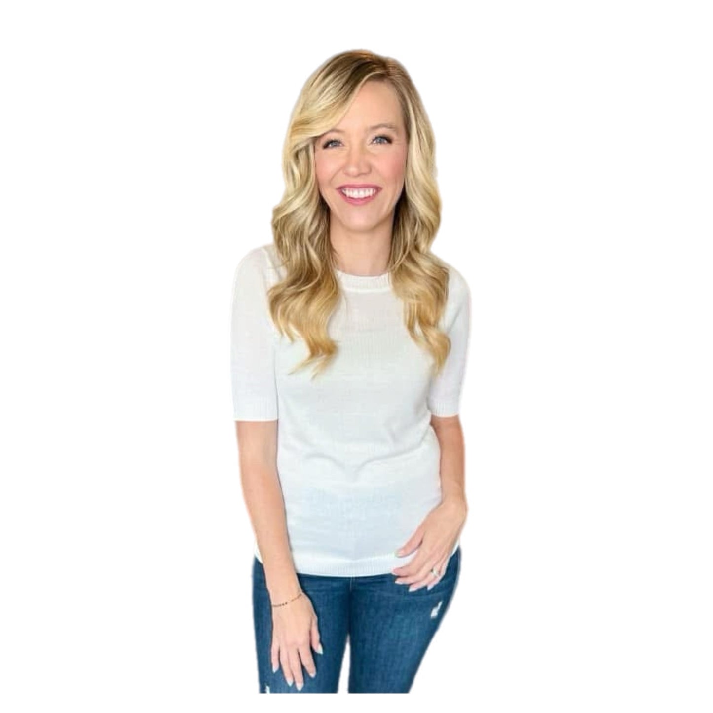 Jacee Short Sleeve Sweater Top - Solid White