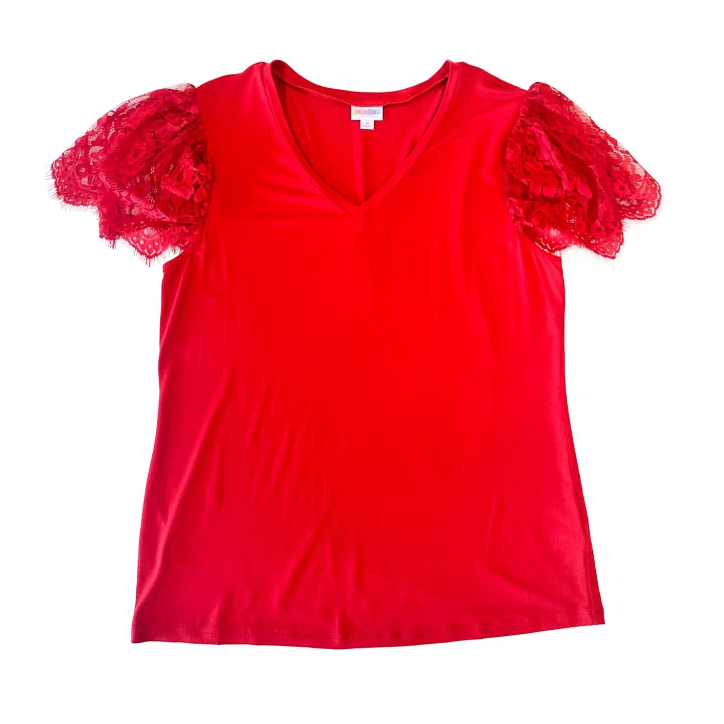 Destiny Lace Sleeve Top - Solid Red