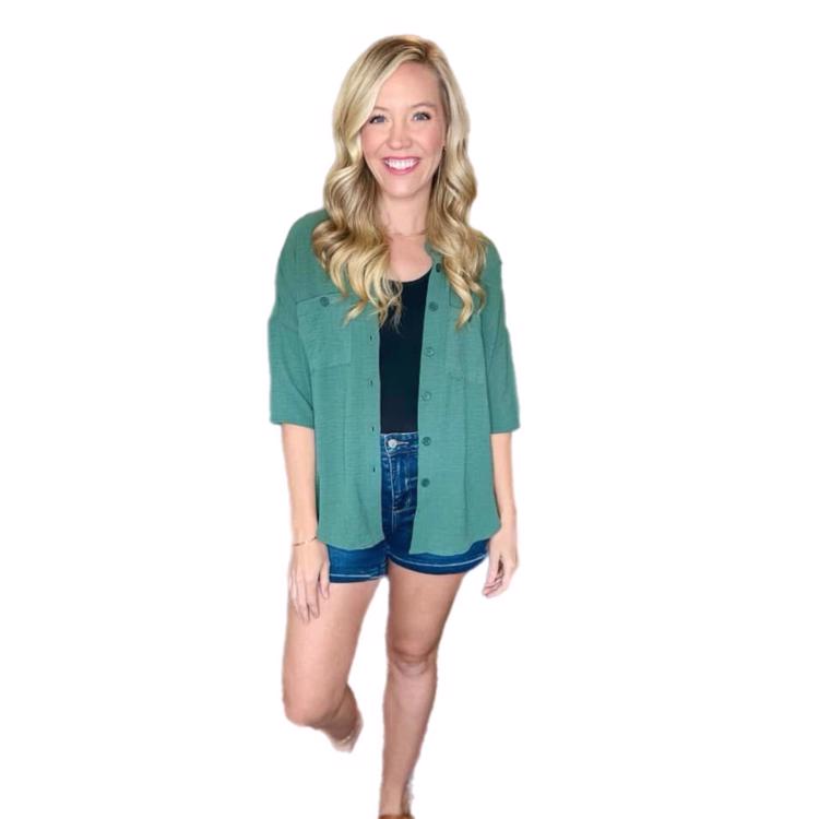 Goldie Button Up Tunic Solid Sage Green