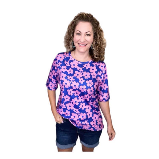 Alli Short Sleeve Tee - Blue / Pink Floral