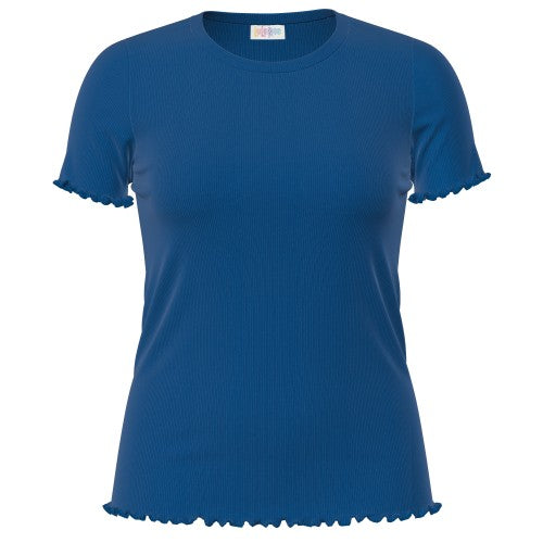 Kelly Lettuce Hem Short Sleeve Tee - Solid Blue