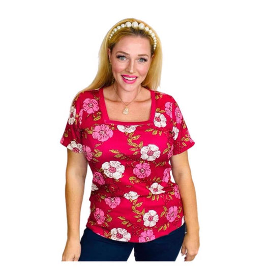 Martha Square Neck Tee - Red Floral