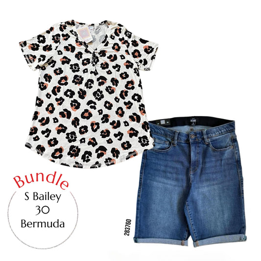 Animal Print Bailey Top (S) & Liberty Wash Bermuda Shorts (30) Bundle