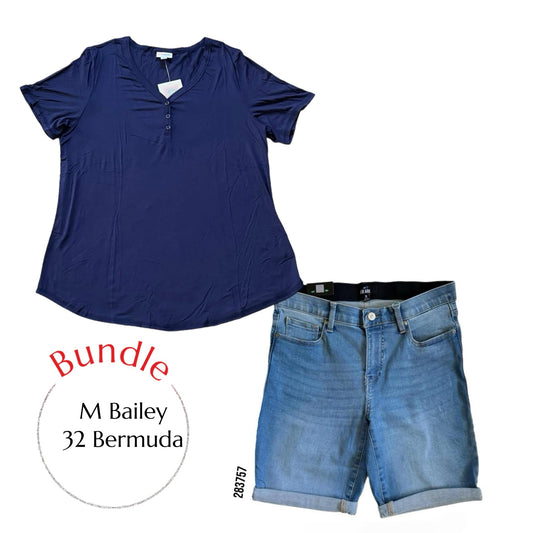 Navy Bailey Tee (M) & Iris wash Bermuda (32) Bundle