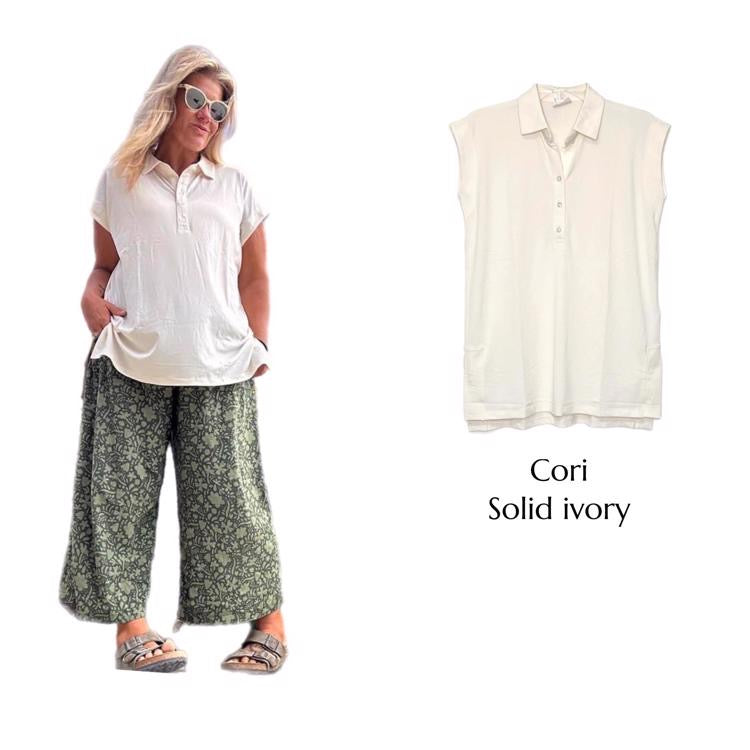 Cori Collared Tunic Top - Solid Cream