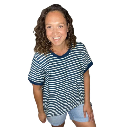 Erika Short Sleeve Swing Top - Blue Stripe