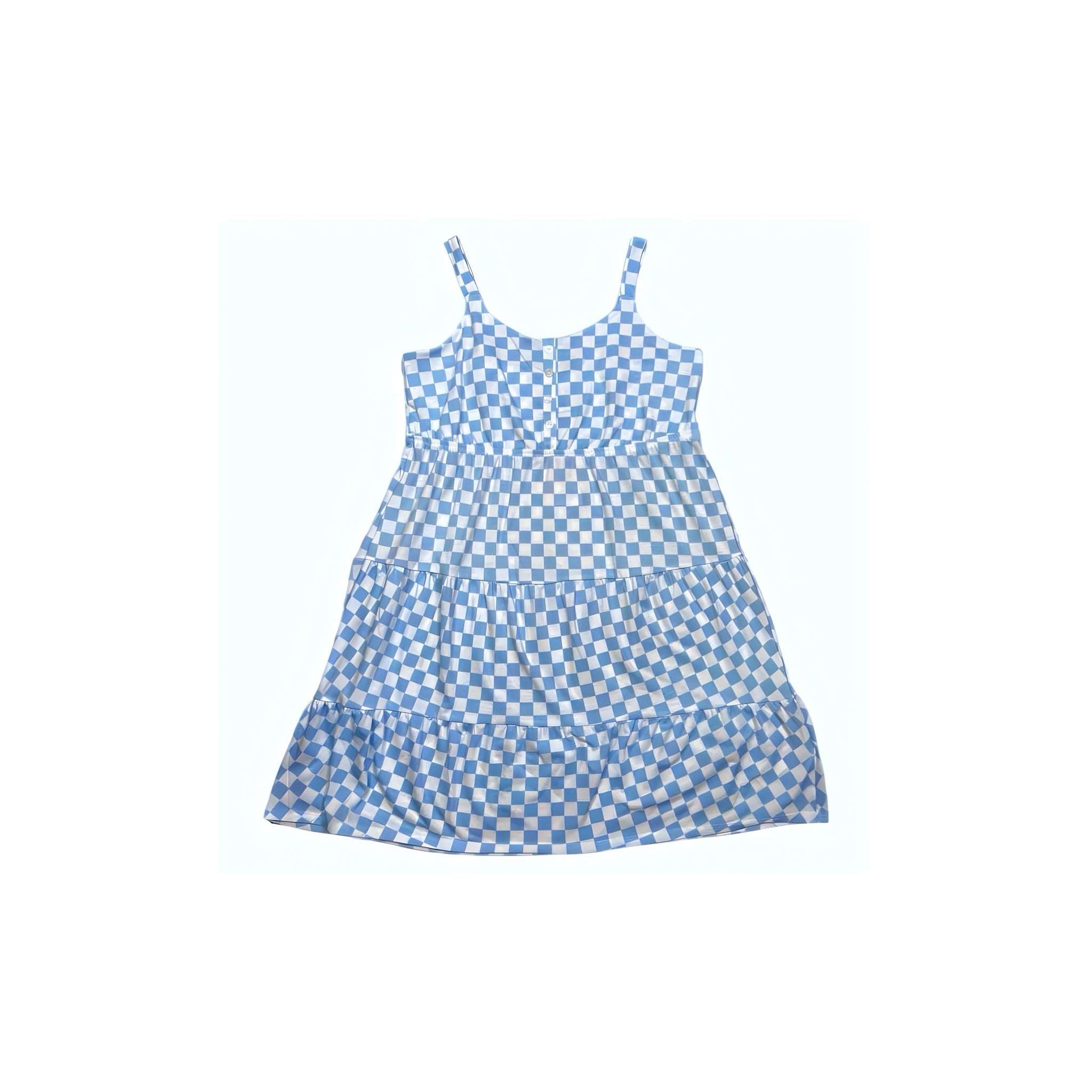Amanda Tiered Tank Dress - Blue Check