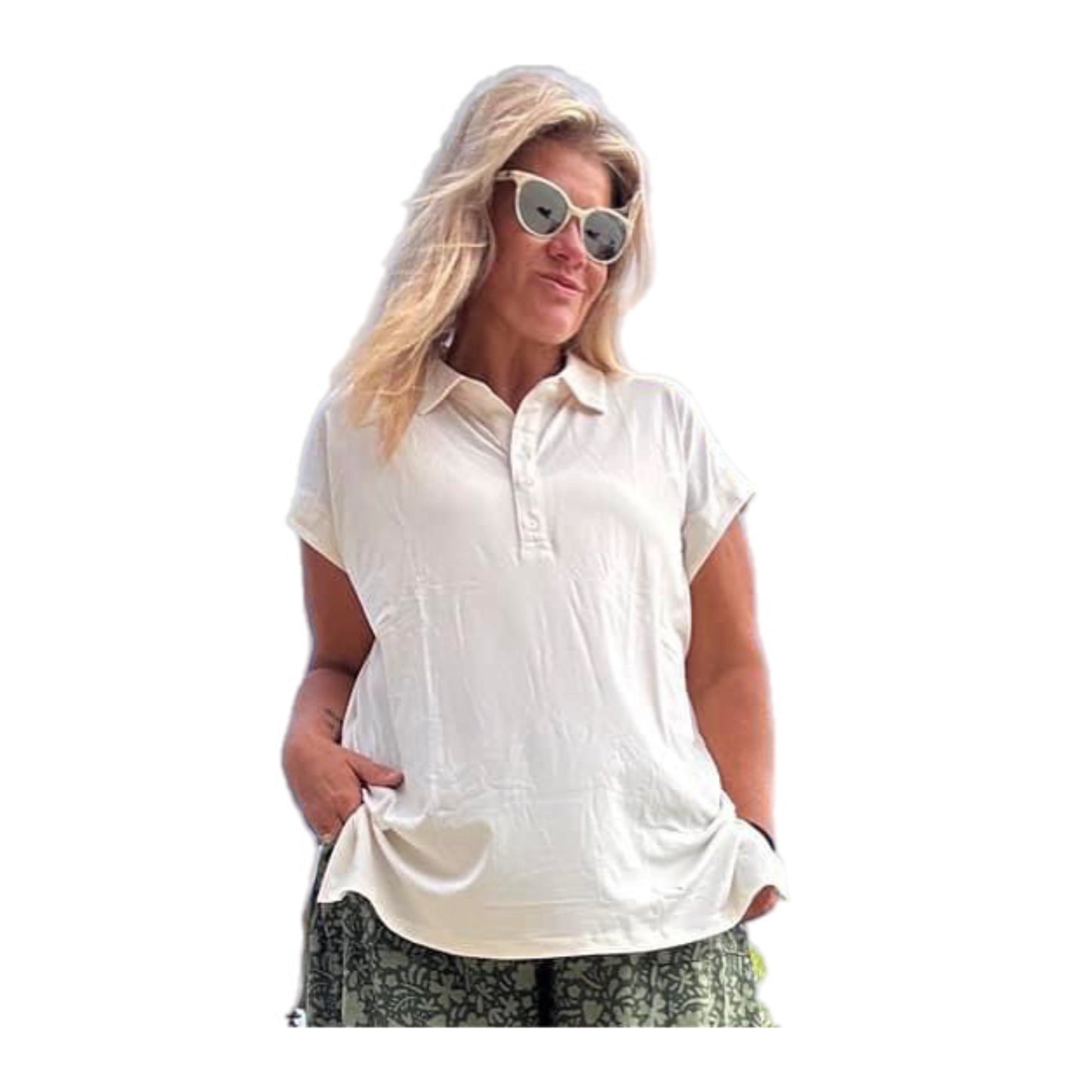Cori Collared Tunic Top - Solid Cream