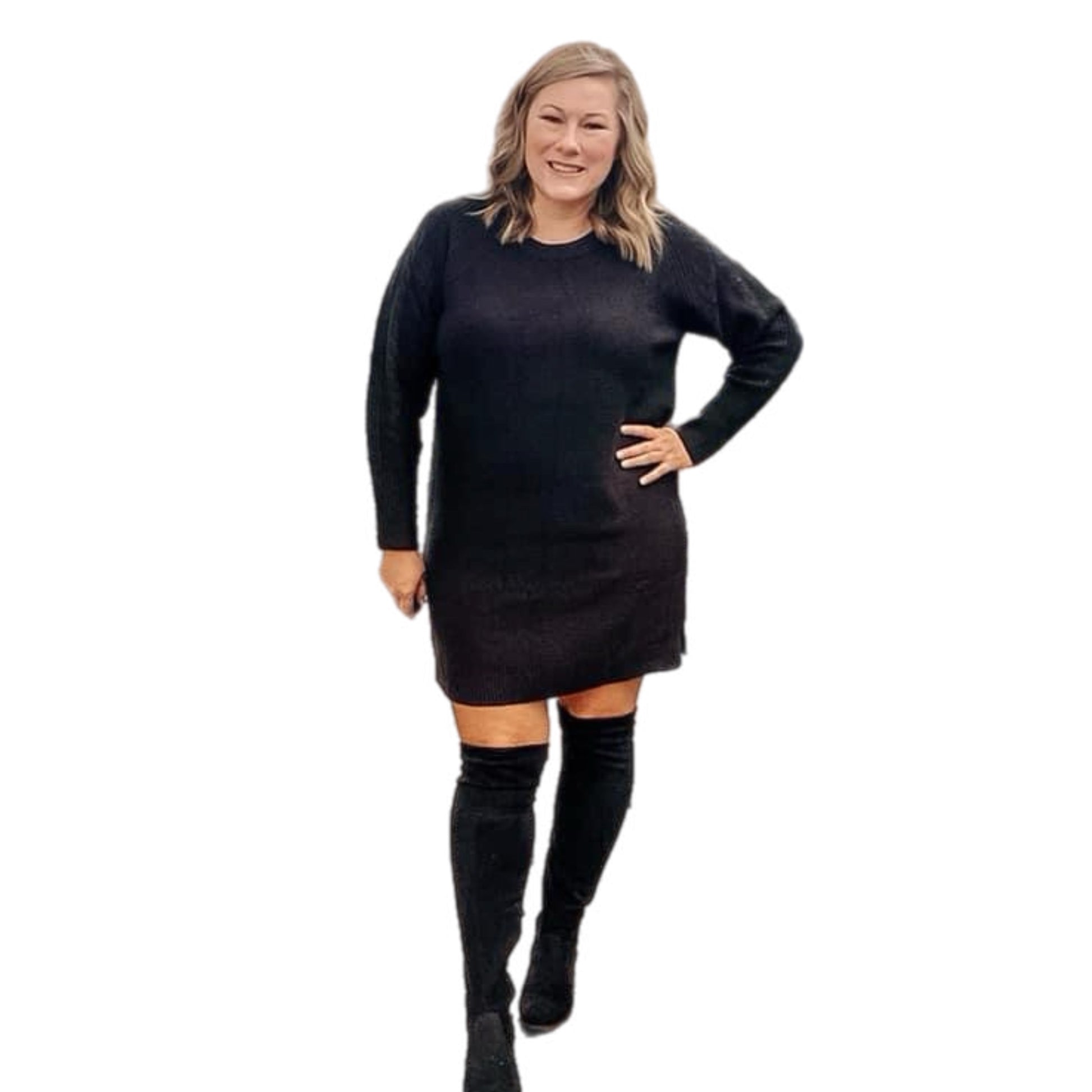 Lauren Sweater Dress - Solid Black Lauren Sweater Dress - Solid Black