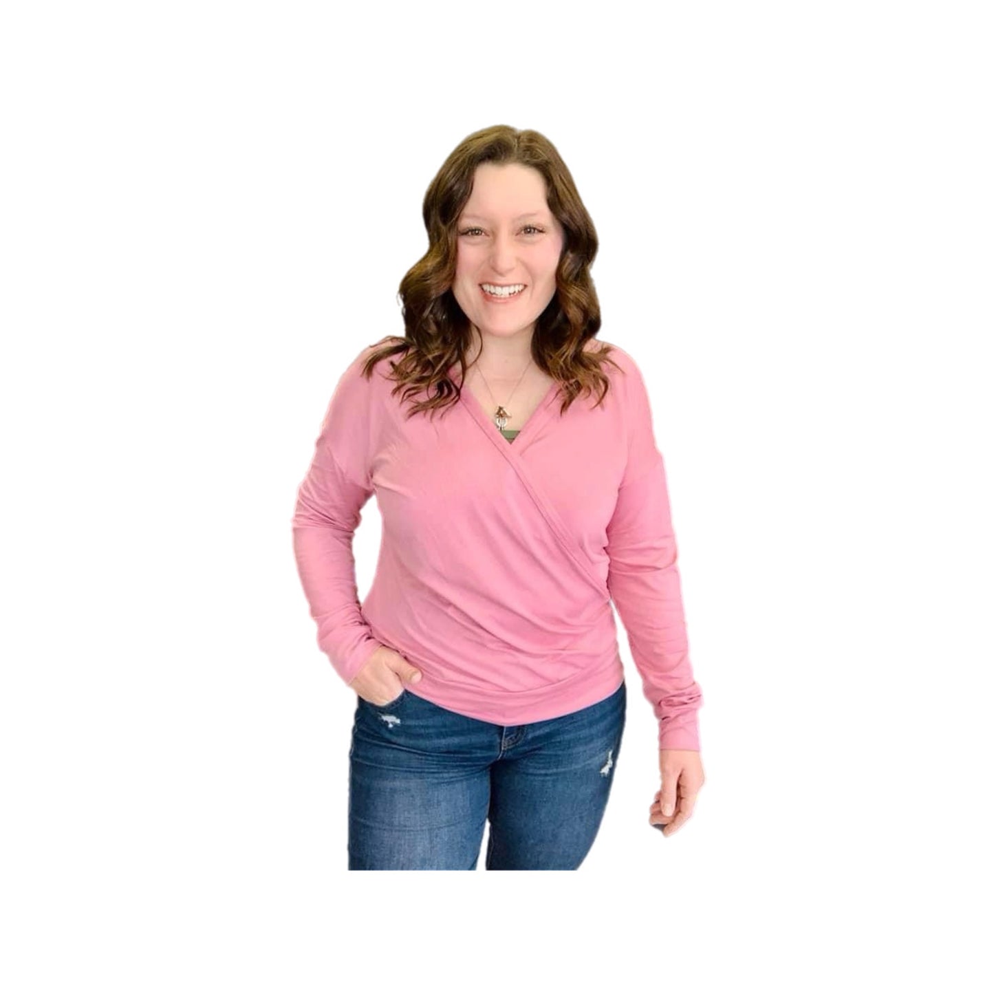 Rebecca Long Sleeve Cross Front Top - Solid Mauve