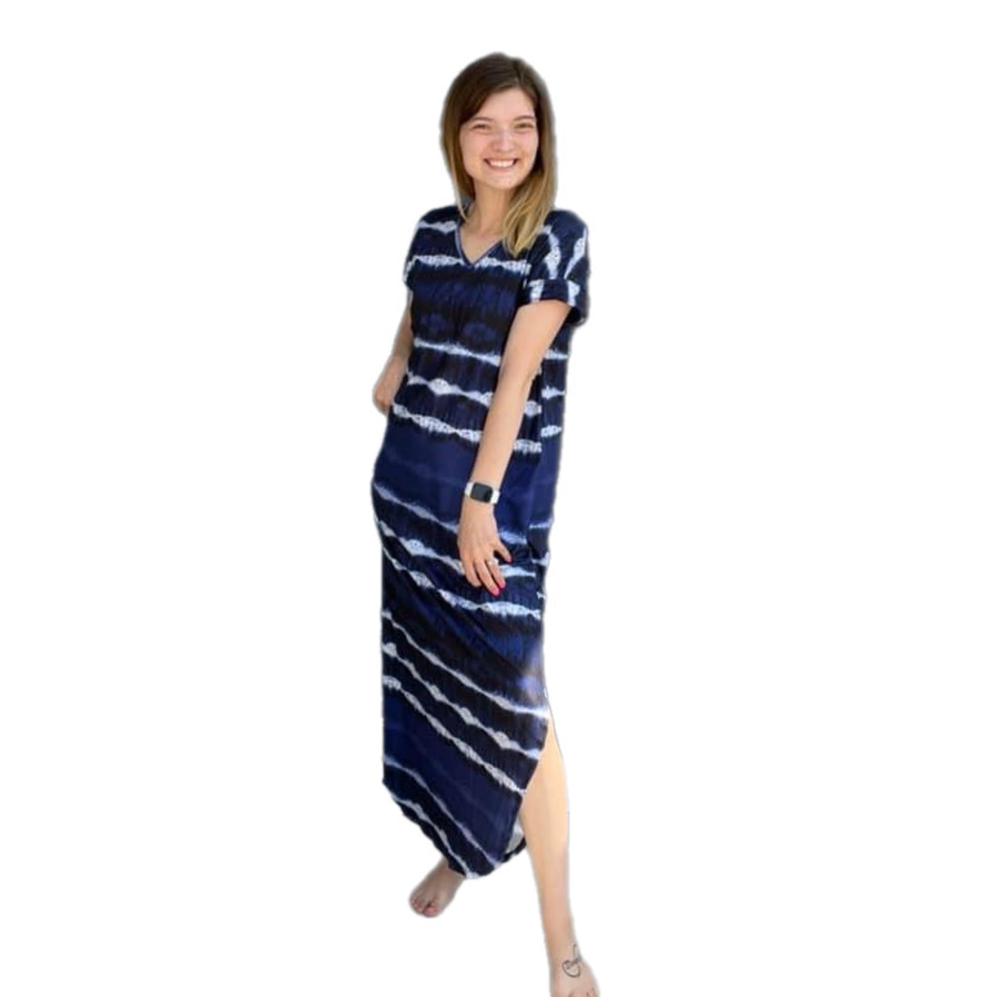 Macy V Neck Maxi Dess - Navy Stripe