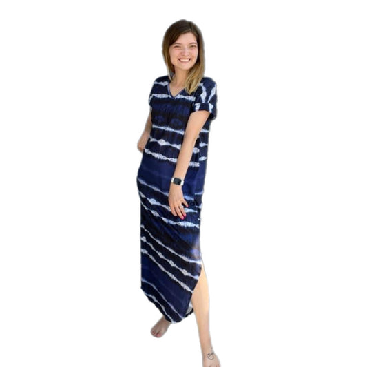 Macy V Neck Maxi Dess - Navy Stripe