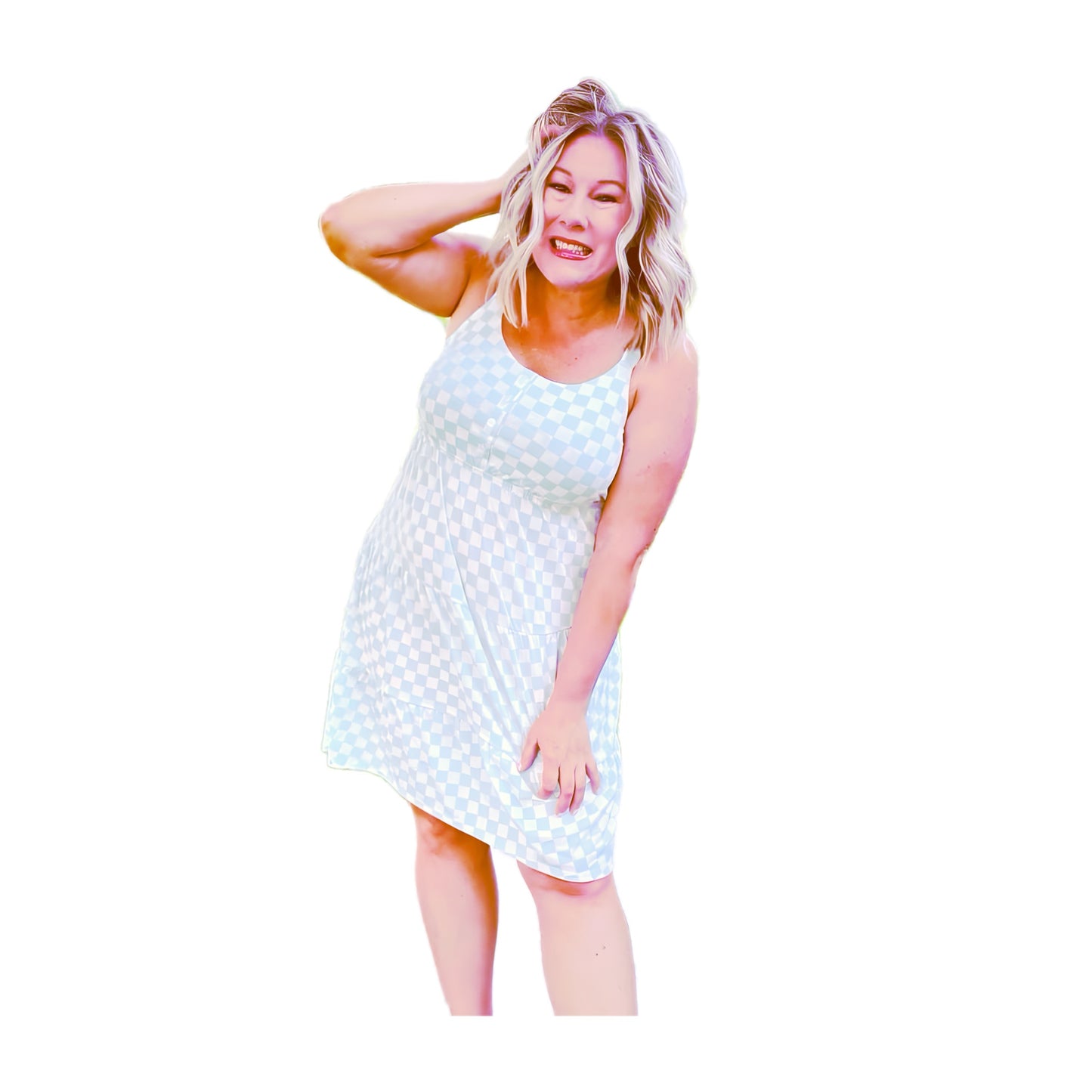 Amanda Tiered Tank Dress - Blue Check